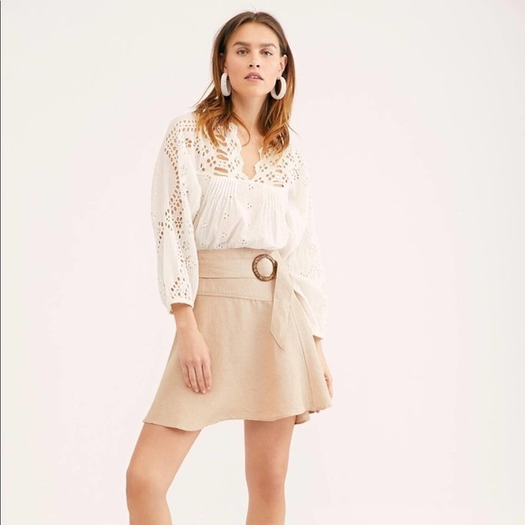 Free People Higher Ground Mini Linen Skirt Beige size 0 - Picture 2 of 9